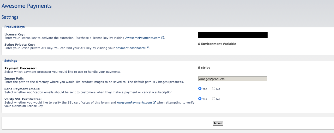 The extension settings page.